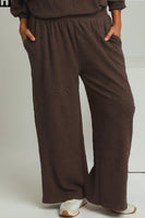 Umgee Textured Jacquard Straight Pants  in Coco Brown