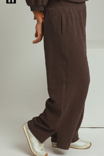 Umgee Textured Jacquard Straight Pants  in Coco Brown