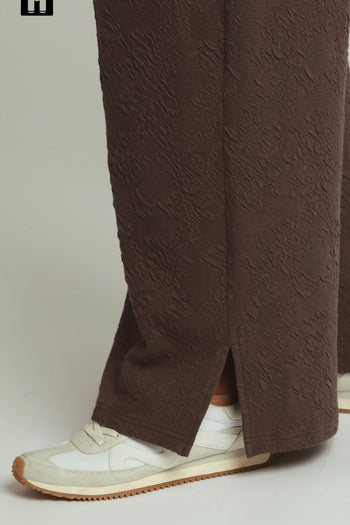 Umgee Textured Jacquard Straight Pants  in Coco Brown