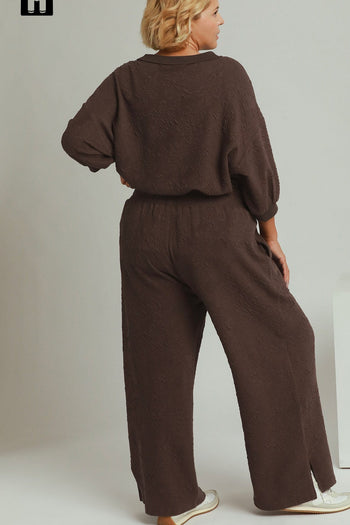 Umgee Textured Jacquard Straight Pants  in Coco Brown