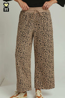 Umgee Leopard Jacquard Straight Pants in Mushroom
