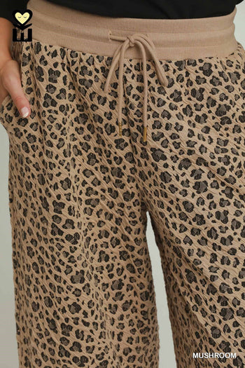 Umgee Leopard Jacquard Straight Pants in Mushroom