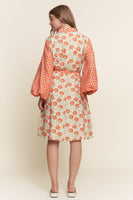 J.nna Mix n Match Floral Belted Dress in Orange Crush