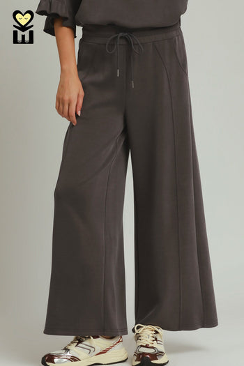 Umgee SPACEKNIT Wide Leg Pants in Charcoal