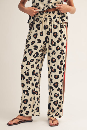 Jodifl Side Color Band Accent Leopard Pants in Red/Animal
