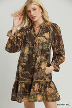 Load image into Gallery viewer, Umgee Floral Print Ruffle Hem Shift Dress in Brown Mix
