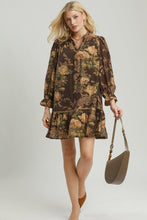 Load image into Gallery viewer, Umgee Floral Print Ruffle Hem Shift Dress in Brown Mix
