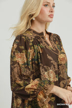 Load image into Gallery viewer, Umgee Floral Print Ruffle Hem Shift Dress in Brown Mix
