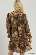 Load image into Gallery viewer, Umgee Floral Print Ruffle Hem Shift Dress in Brown Mix
