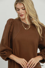 Load image into Gallery viewer, Umgee French Terry Puff Sleeve A-Line Mini Dress in Brown
