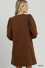 Load image into Gallery viewer, Umgee French Terry Puff Sleeve A-Line Mini Dress in Brown
