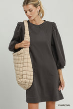 Load image into Gallery viewer, Umgee French Terry Puff Sleeve A-Line Mini Dress in Charcoal
