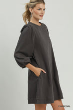 Load image into Gallery viewer, Umgee French Terry Puff Sleeve A-Line Mini Dress in Charcoal
