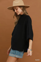 Umgee Mock Neck Dolman Sleeve Sweater Top in Black