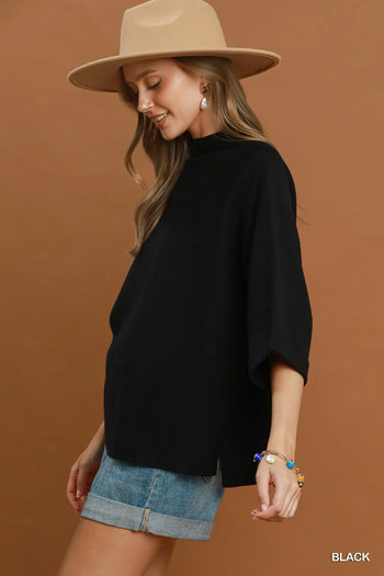 Umgee Mock Neck Dolman Sleeve Sweater Top in Black