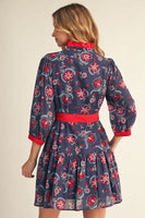Jodifl Ruffle Detail Boho Floral Dress in Navy/Red