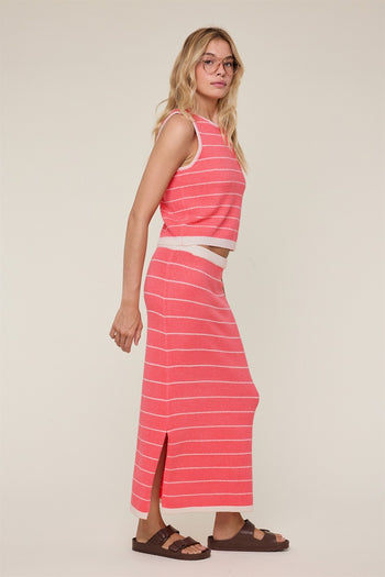 Wishlist Striped Knit Sweater Tank And Skirt Set in Guava/Cream