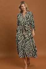 Load image into Gallery viewer, Umgee Mixed Animal Print Tie Waist Maxi Dress in Olive

