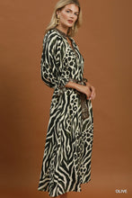 Load image into Gallery viewer, Umgee Mixed Animal Print Tie Waist Maxi Dress in Olive
