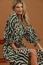 Load image into Gallery viewer, Umgee Mixed Animal Print Tie Waist Maxi Dress in Olive
