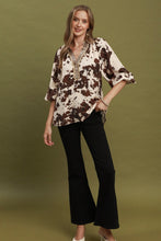 Load image into Gallery viewer, Umgee Cowhide Print Contrast Trim Blouse in Brown
