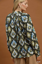Load image into Gallery viewer, Umgee Abstract Medallion Print V-Neck Long Sleeve Blouse in Olive
