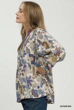 Load image into Gallery viewer, Umgee Floral Contrast Trim Long Sleeve Top in Denim Mix
