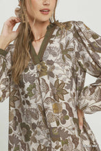 Load image into Gallery viewer, Umgee Floral Contrast Trim Long Sleeve Top in Olive Mix
