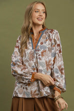 Load image into Gallery viewer, Umgee Floral Contrast Trim Long Sleeve Top in Rust Mix
