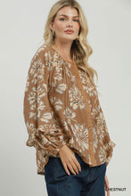 Load image into Gallery viewer, Umgee Floral Print Ruffle Sleeve Button-Down Blouse in Chestnut
