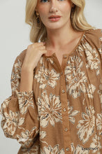 Load image into Gallery viewer, Umgee Floral Print Ruffle Sleeve Button-Down Blouse in Chestnut
