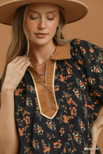 Load image into Gallery viewer, Umgee Floral Print Quarter Zip Contrast Collar Top in Midnight
