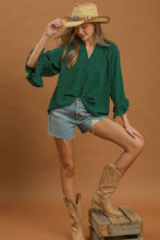 Load image into Gallery viewer, Umgee Plaid Split Neck Blouse with Lace Trim in Green
