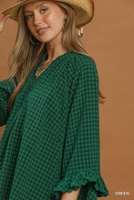 Load image into Gallery viewer, Umgee Plaid Split Neck Blouse with Lace Trim in Green
