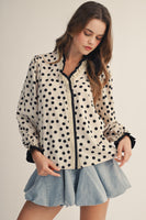 LovLov Midnight Frill Polka Dot Ruffle Detail Top in Ivory
