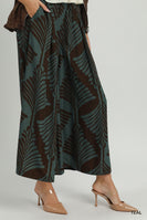 Umgee Abstract Botanical Print Wide Leg Pants in Teal
