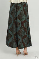 Umgee Abstract Botanical Print Wide Leg Pants in Teal
