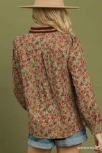 Load image into Gallery viewer, Umgee Floral Print Contrast V-Neck Long Sleeve Blouse in Winter Rose
