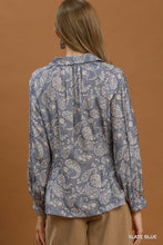 Load image into Gallery viewer, Umgee Paisley Print Button Front Peplum Blouse in Slate Blue
