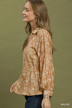 Load image into Gallery viewer, Umgee Paisley Print Button Front Peplum Blouse in Willow
