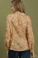Umgee Paisley Print Button Front Peplum Blouse in Willow