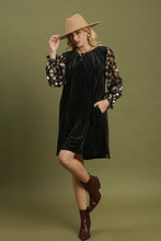 Load image into Gallery viewer, Umgee Velvet Polka Dot Sheer Sleeve Dress in Black
