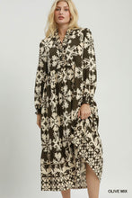 Load image into Gallery viewer, Umgee Mix Border Print Ruffle Maxi Dress in Olive Mix
