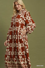 Load image into Gallery viewer, Umgee Mix Border Print Ruffle Maxi Dress in Brick Mix
