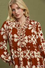 Load image into Gallery viewer, Umgee Mix Border Print Ruffle Maxi Dress in Brick Mix
