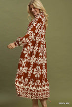 Load image into Gallery viewer, Umgee Mix Border Print Ruffle Maxi Dress in Brick Mix
