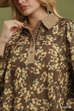 Load image into Gallery viewer, Umgee Corduroy Floral Print Collared Shift Dress in Mocha
