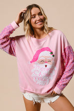 Load image into Gallery viewer, BiBi Large Santa Patched Top with Velvet Sequin Sleeves in Pink
