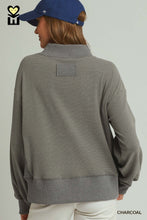 Load image into Gallery viewer, Umgee Relaxed Mock Neck Rib Pullover in Charcoal
