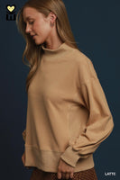 Umgee Relaxed Mock Neck Rib Pullover in Latte